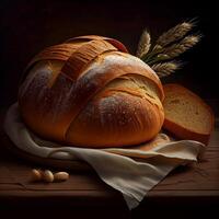 Homemade fresh sourdough bread, dark background - image photo