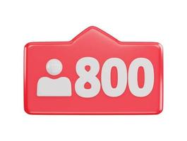 800 social media follower icon 3d rendering vector illustration