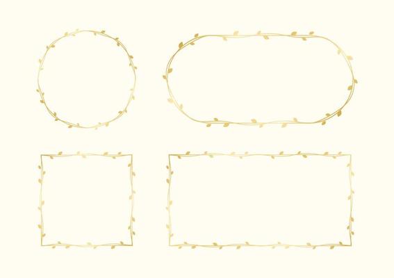 Gold vine frame wedding elegant wreath set. Golden frame with botanical design. Vector isolated illustration.