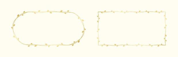 Gold vine frame wedding elegant wreath set. Golden frame with botanical design. Vector isolated illustration.