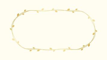Oval golden frame with botanical design. Round vine frame wedding elegant wreath. Vector isolated illustration.