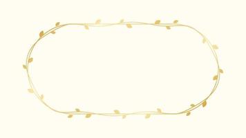 Oval golden frame with botanical design. Round vine frame wedding elegant wreath. Vector isolated illustration.