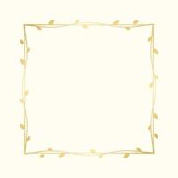 Square golden frame with botanical design. Round vine frame wedding elegant wreath. Vector isolated illustration.