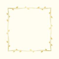 Square golden frame with botanical design. Round vine frame wedding elegant wreath. Vector isolated illustration.