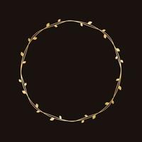 Circle golden frame with botanical design. Round vine frame wedding elegant wreath. Vector isolated illustration.