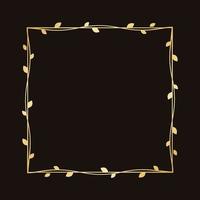 Square golden frame with botanical design. Round vine frame wedding elegant wreath. Vector isolated illustration.