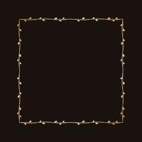 Square golden frame with botanical design. Round vine frame wedding elegant wreath. Vector isolated illustration.