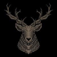 illustration deer head engraving style on black background vector