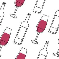 sin costura modelo. vector ilustración de un vino botella y un vaso. dibujo en uno línea