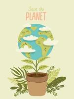 contento tierra día salvar naturaleza. vector eco ilustración para social medios de comunicación, póster, bandera, tarjeta, volantes en el tema de ahorro planeta, humano manos proteger tierra