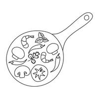 Ingredients for Wok pan. vector doodle flat asian wok symbols set. Vegetables with seafood for menu design.