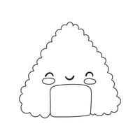 Kawaii Cute Onigiri vector illustration with face in flat style. Traditional japanese rice triangle.