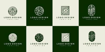 Luxury leaf and plant logo design. Line art leaf logo design. Green logo vector