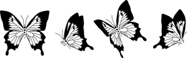 Butterfly silhouette in 4 options vector in isolated background