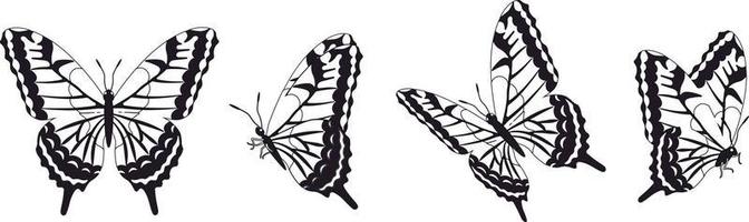 Butterfly silhouette in 4 options vector in isolated background