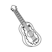 Mexican guitar in hand drawn doodle style. Vector illustration isolated on white background.