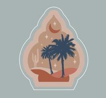 Collection of oriental style Islamic windows, palm trees, cactus and desert vector