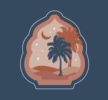 Collection of oriental style Islamic windows, palm trees, cactus and desert vector