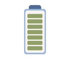 Battery charge high indicator icon. Charge level, charge power. Fully charged battery. Vector flat illustration