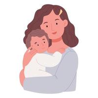 Mom hugs her baby.Mother's day.Flat.Hand drawn style. vector