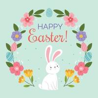 Easter bunny in a spring wreath.Easter card.Happy Easter.Cute spring illustration. vector