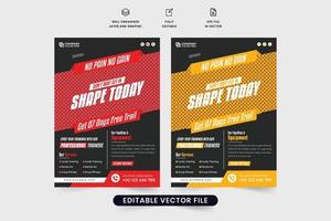 Creative bodybuilding and fitness gym management flyer template for marketing. Fitness training center advertisement poster layout design with photo placeholders. Gym fitness business promotion flyer. vector