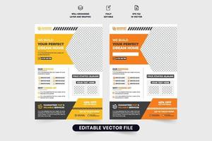 Corporate construction and handyman service promotional template layout with photo placeholders. Real estate home making service poster and flyer design. Creative house renovation flyer design. vector