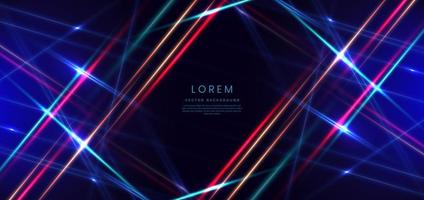 Abstract technology futuristic glowing neon blue and red light lines with speed motion movingon dark blue background. vector