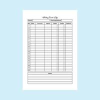 Checking account ledger log book interior. Bank account information checker and balance tracker template. Journal interior. Checking account ledger for business and financial work. vector