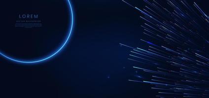 Abstract technology futuristic glowing blue light lines with high-speed effect on dark blue background. vector