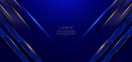 Abstract elegant dark blue background with golden line and lighting effect sparkle. Luxury template award design. vector