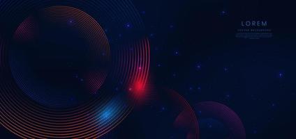 Abstract technology futuristic neon circle lines glowing blue and red light lines on dark blue background with lighting effect sparkle. vector