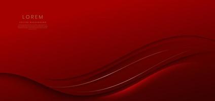 Abstract 3d curved red shape on red background with golden lines lighting effect and copy space for text. Luxury design style. vector