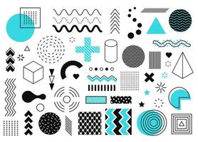 Memphis graphic elements. Abstract geometric shapes, line, circle, triangle, halftone element. Retro 90s graphic design geometry shape vector set
