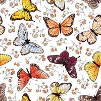 mariposa sin costura modelo. mariposas y flores, adorable primavera o verano tela, fondo de pantalla gráfico vector repitiendo textura