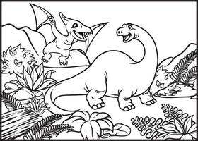 coloring page of brontosaurs and pterodactyl vector