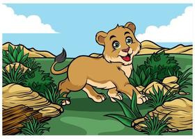 young lion walking in the jungle vector