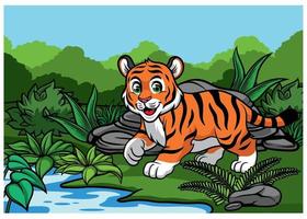 joven Tigre en el selva vector
