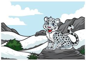 young snow leopard in the snowy mountain vector