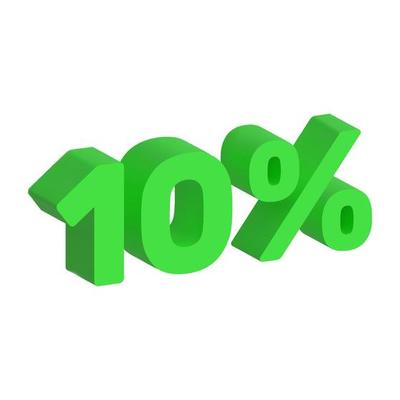Sale 3D icon. Green matte 10 percent off vector sign. 3d realistic design element.