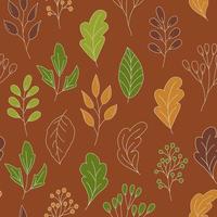 Autumn leaves and branches pattern in doodle style vector