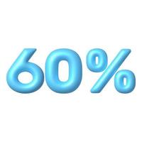 Number 3D icon. Blue glossy 60 percent discount vector sign. 3d vector realistic design element.