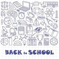 Education and science concept. Set of vector hand drawn doodle style elements on notebook sheet background.