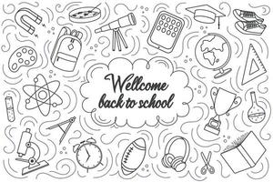 Welcome back to school banner. Set of school icons. vector