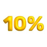 Sale 3D icon. Golden glossy 10 percent discount vector sign. 3d vector realistic design element.