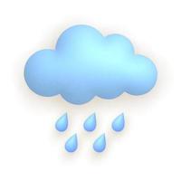 Cloud and drops. Cute weather realistic icon. 3d cartoon vector