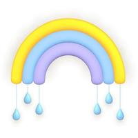 Rainbow and drops. Cute weather realistic icon. 3d cartoon. vector