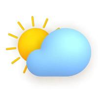 3d realistic weather icon cloudy. Cloud and sun. Vector illustration.