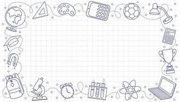 Welcome to school. Education hand drawn doodle elements. Rectangular frame composition. vector