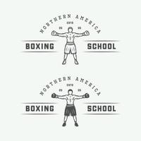 Boxing and martial arts logo badges and labels in vintage style. Vector